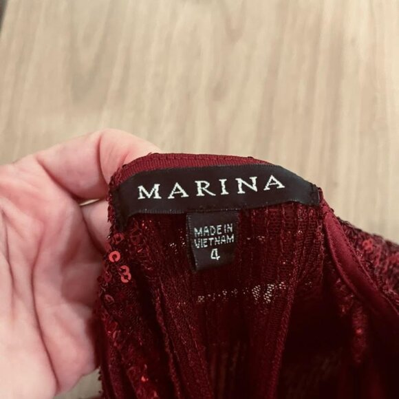 Marina Sequin Boat Neck Dolman Sleeve Blouson Sheath Mini Dress Wine Sz 4 Formal - Picture 4 of 13